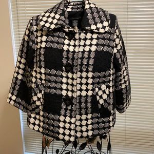 Black and white cropped tweed coat